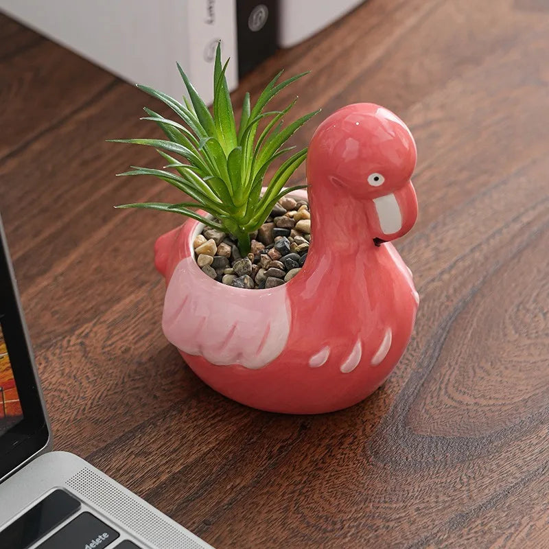 Animal Shape Ceramic Cartoon Flower Pot Simple Adorable Succulent Plant Pot Creative Home Gardening Pot and Plant Container