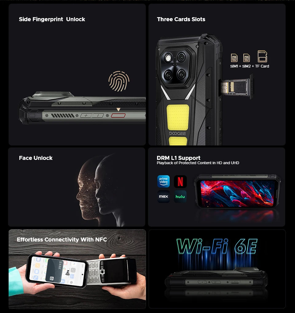 DOOGEE V Max Play 5G Projector Rugged Phone 6.78" 120Hz 20500mAh Dual Camping Lights16GB+512GB 200MP Main Camera NFC Smartphone