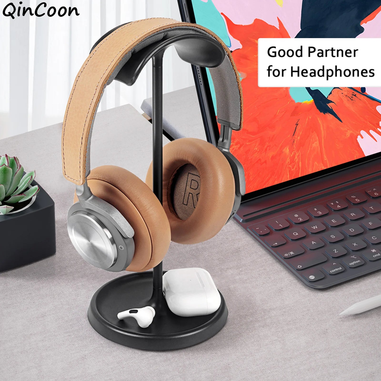 Curved Headphone Stand & Storage Tray for Over-Ear Headphones Tidesmit