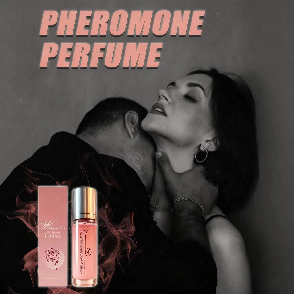 Women's Glamour Rose Pheromone Perfume Rollerball: elegant long-lasting floral fragrance in a portable glass bottle.