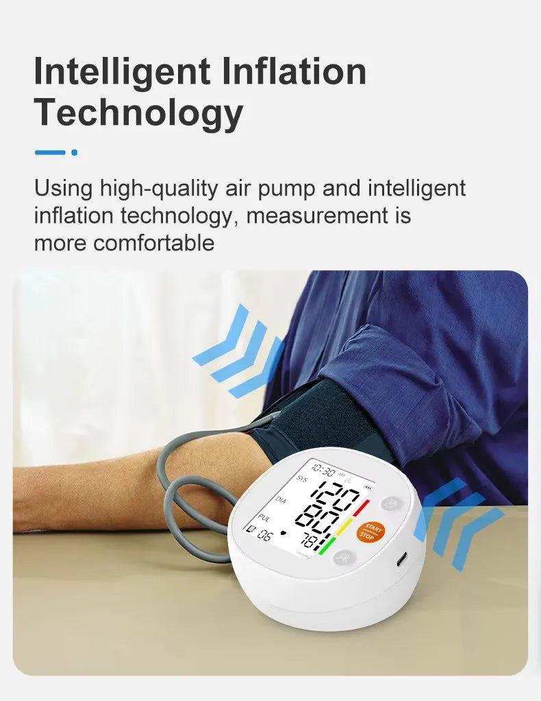 One Click Measure Round Arm Blood Pressure Monitor Automatic Backlight High Accurate Electronic BP Measuring Machine Home