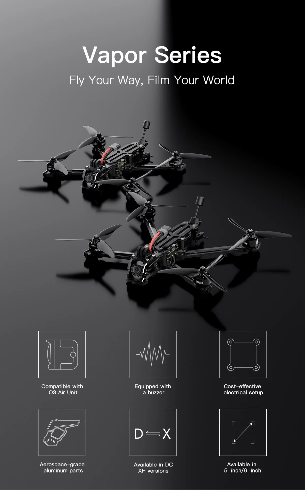 FPV Freestyle Drone Vapor-D6 with F722 FC and 1.6W VTX | Tidesmit Tidesmit