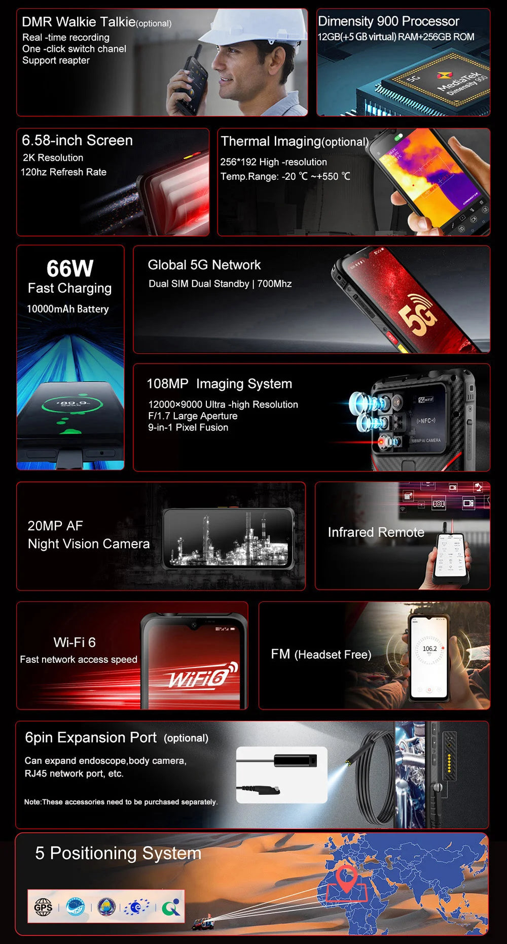 CONQUEST 5G Smartphone Network108MP Camera 12GB 512GB 66W Thermal Imaging  IP68 Waterproof NFC