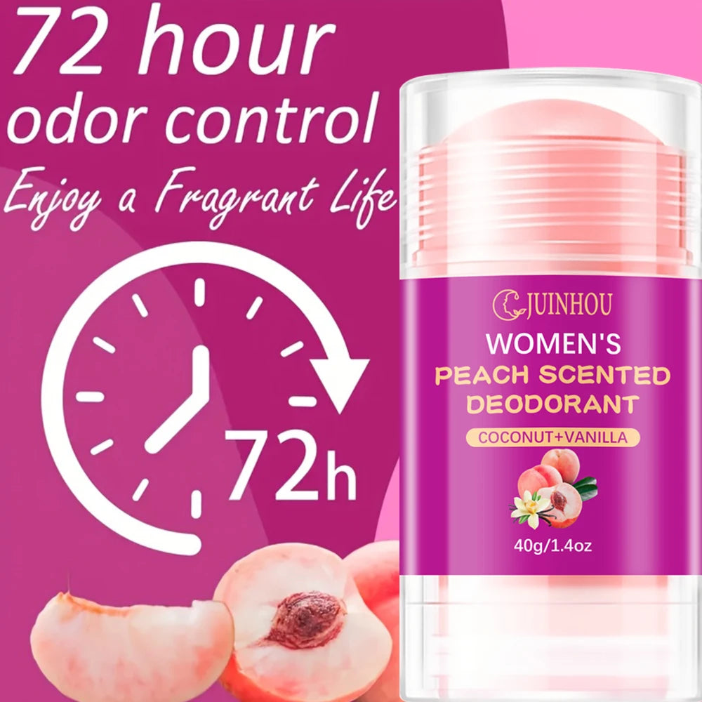 Tidesmit JUINHOU 40g Peach Deodorant Stick for women with moisturizing antiperspirant benefits and light peach scent.