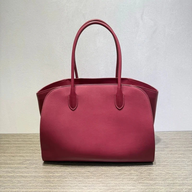 2026 high-quality genuine leather Marlo 12 inch 14 inch saddle leather tote bag, women's shoulder bag, high-end leather texture,