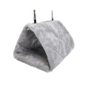 Soft grey plush hanging hammock bed for hamsters, birds, and small pets to provide a warm, cozy winter sleeping nest.