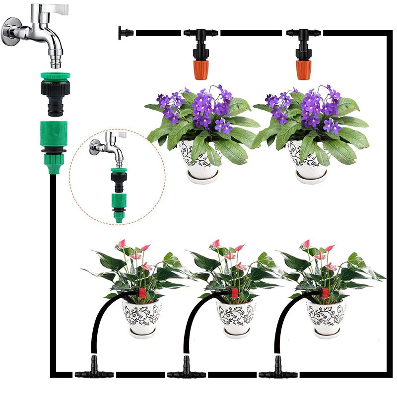 30M Garden Hose Set Adjustable Nozzle & Micro Drip Irrigation Automatic Watering System for Flowers DIY Portable Garden Supplies