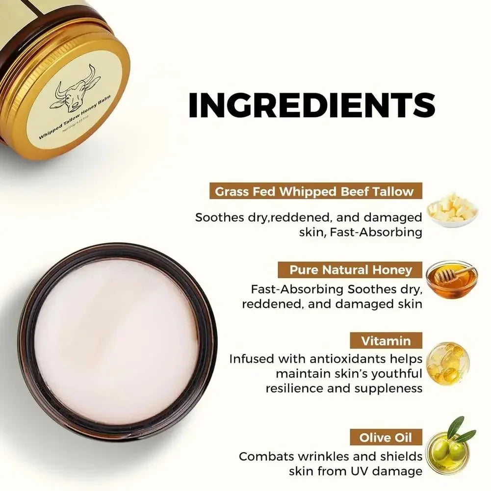 Beef Tallow Honey Moisturizer Cream - Deep Hydration Nourishing Brightening Redness Repair Pore Minimizer for Women Sensitive Dr