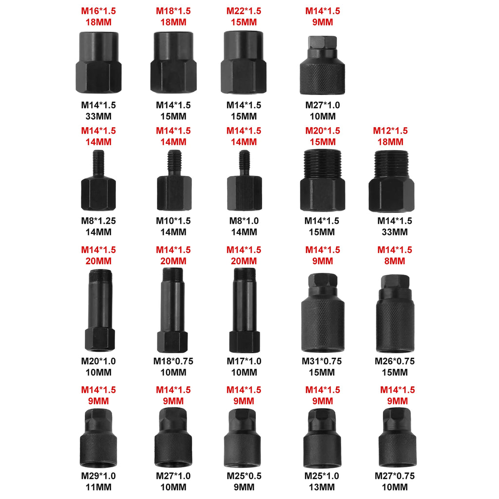 Podofo 24PCS Pneumatic Diesel Injector Puller Tool Kit Air Powered Injector Extractor Removal Tool Set with 19 Adapters Hooks for Common Rail Fuel Injectors Diesel Engine Repair Garage Auto Tools