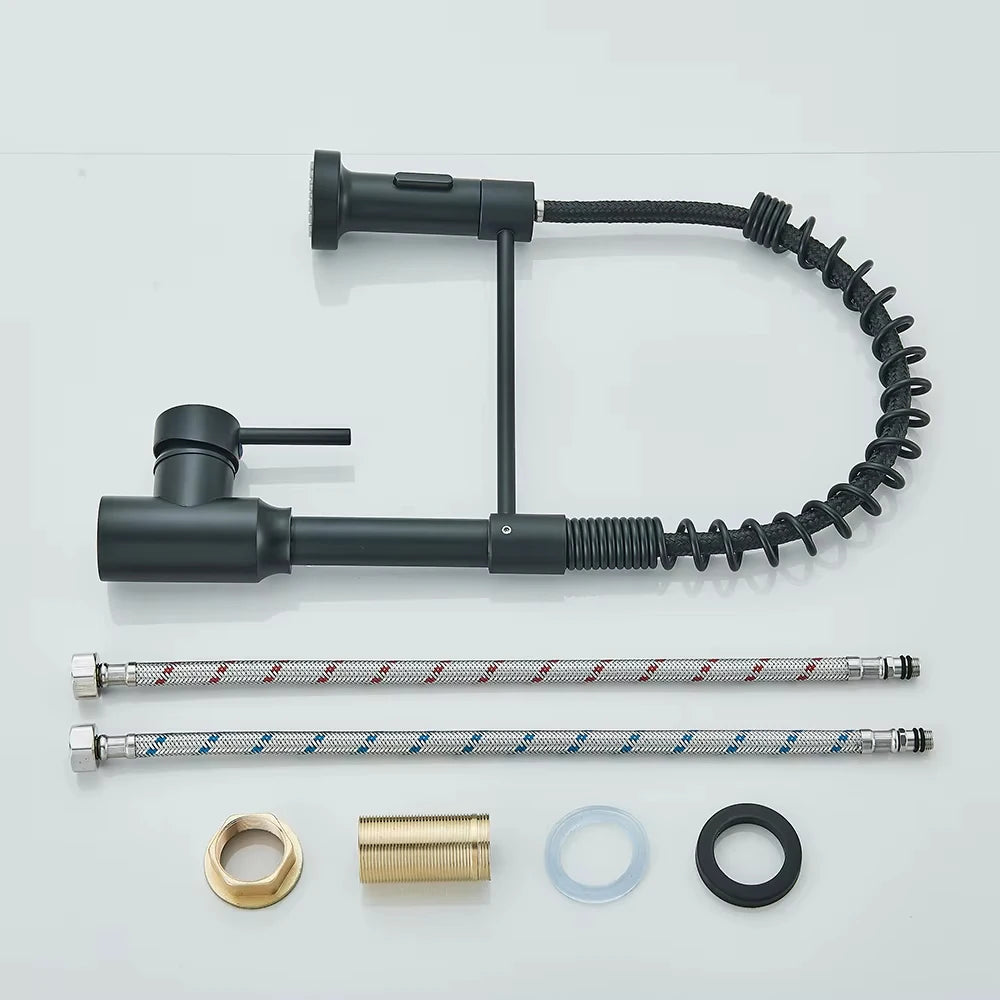 Kitchen Sink Faucet Single Handle 2ways Sprayer Spring Hot and Cold Water Tap Deck Mounted Bathroom Kitchen Crane