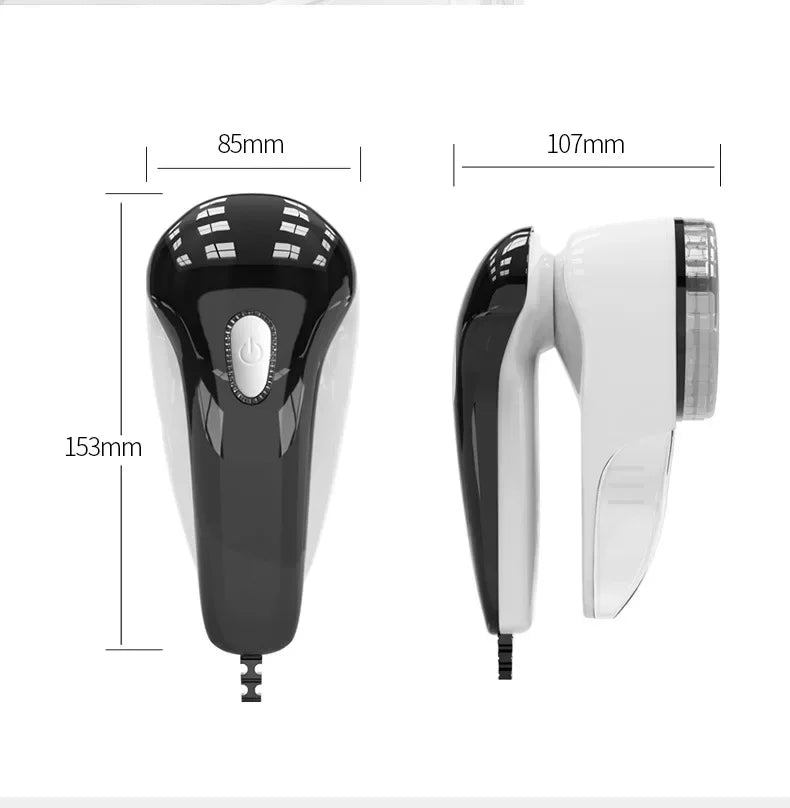 Tidesmit professional rechargeable fabric lint remover showing the internal rotary blade and cleaning brush features.