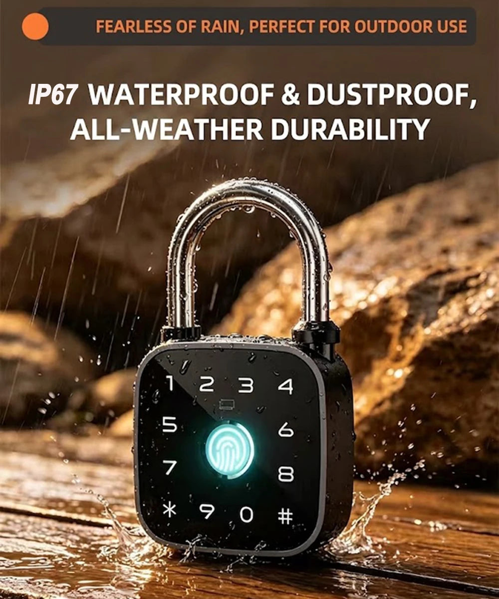 Tuya Bluetooth Fingerprint Padlock Rechargeable Digital Luggage Lock Password IP67 Waterproof Outdoor Security Electronic Lock