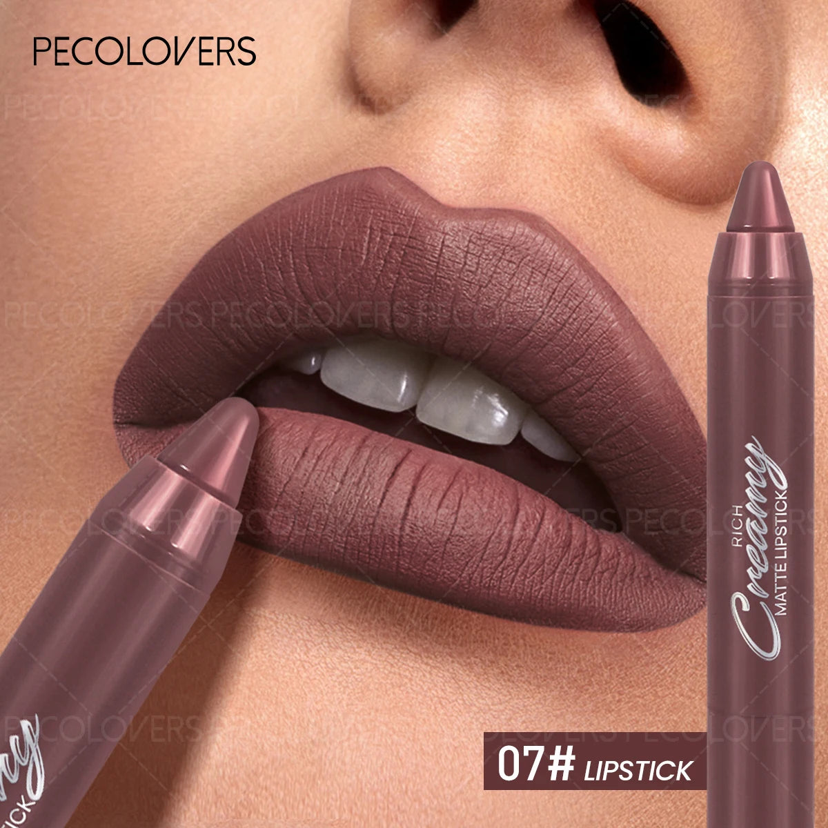 Pecolovers creamy matte lip liner lipstick in mauve-brown, creating plump, defined, and charming lips.