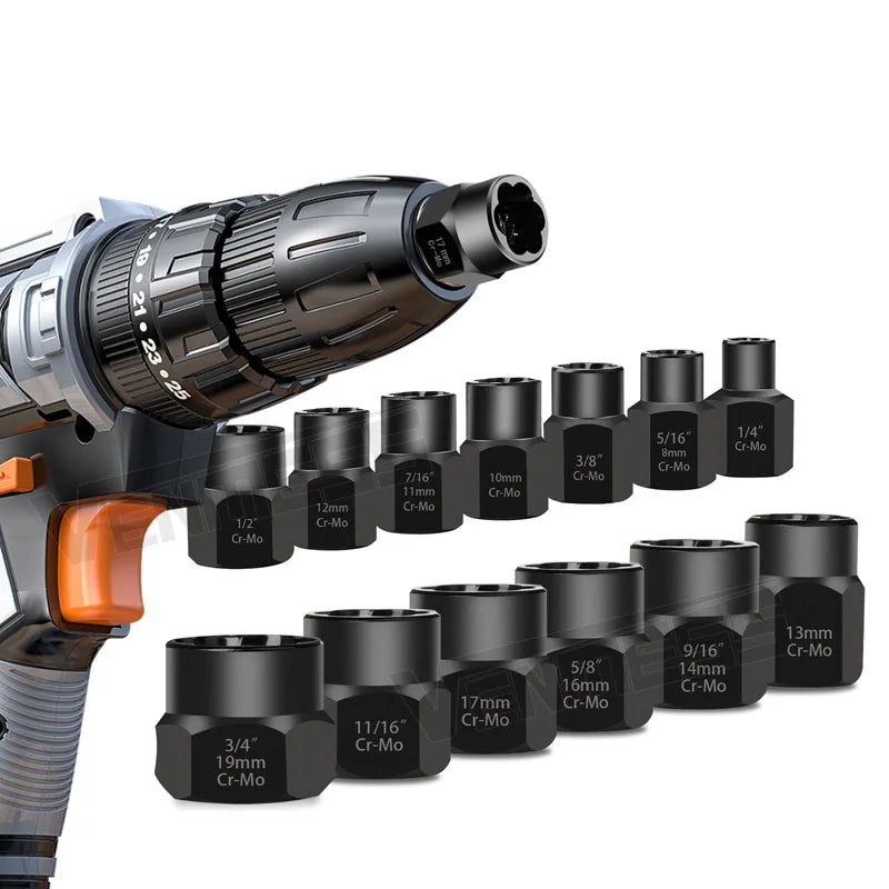 14 Pieces Impact Bolt & Nut Remover Set Cr-Mo Steel Bolt Extractor Tool Set with Solid Storage Case for Industrial Drop Shipping