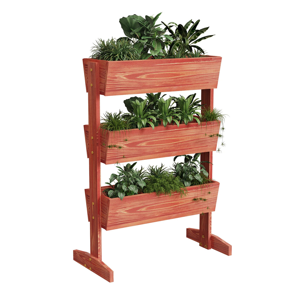 4-Tier Vertical Raised Planter Box Elevated Garden Bed Outdoor Wooden Herb Vegetable Ladder Troughs for Gardening