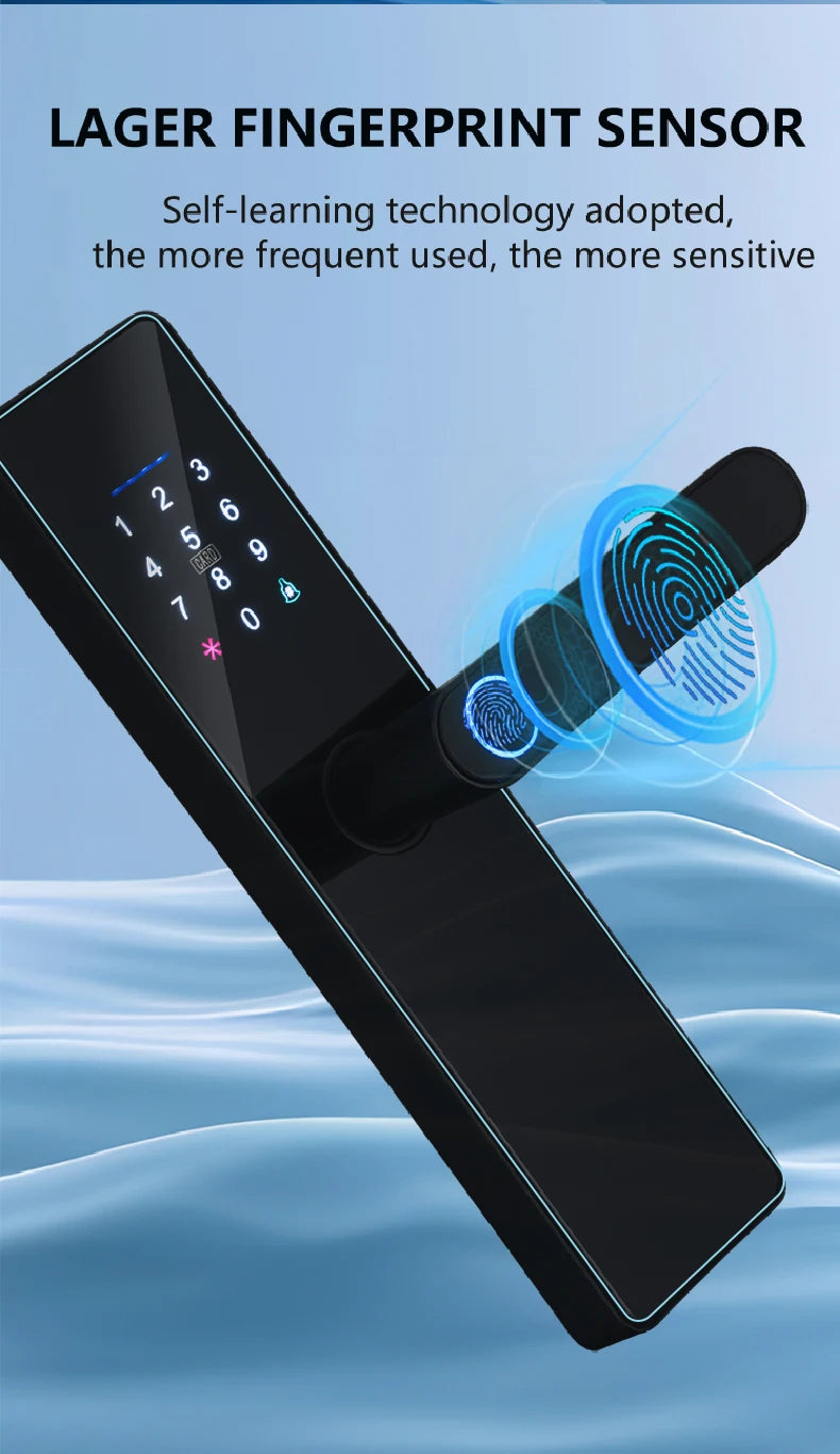 2026 New WiFi Tuya APP Smart Door Lock Remote Unlocking Digital Electronic Smart Home Wooden Door Lock Fingerprint Sound Quiet