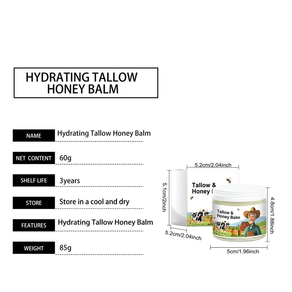 Organic Grass-Fed Beef Tallow Balm with Raw Honey - Moisturizing Cream for Soft, Smooth Skin - Handmade All-Natural Moisturizer