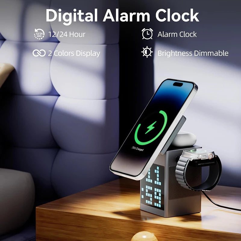 3-in-1 Magnetic Wireless Charger with Bluetooth Speaker - Black Tidesmit