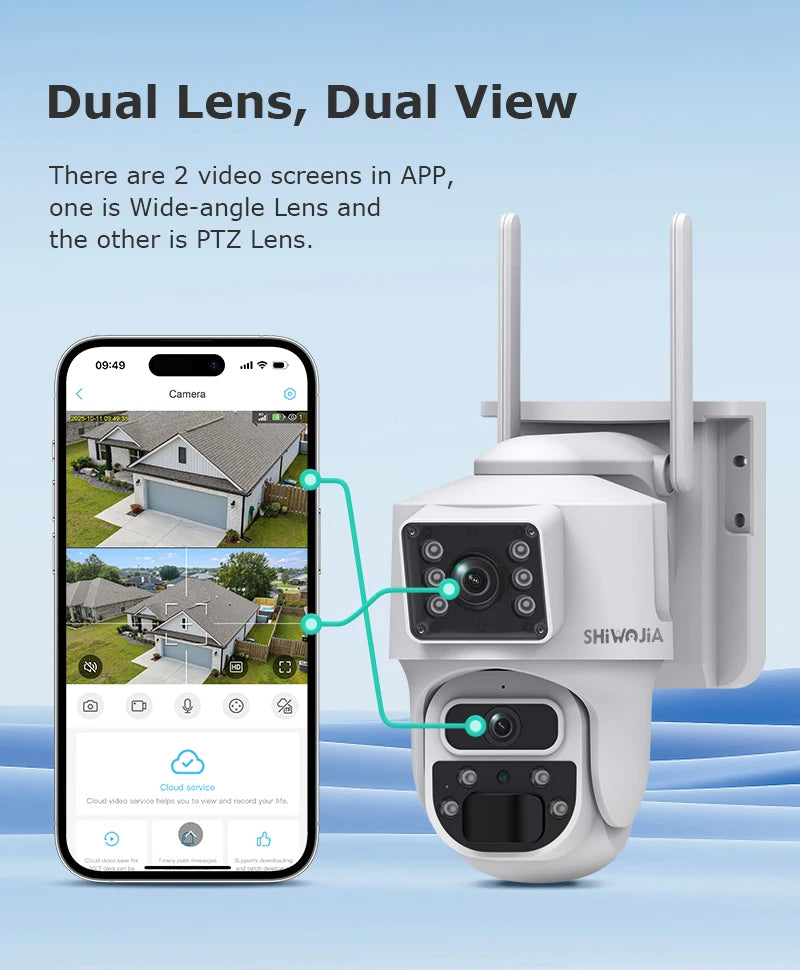 SHIWOJIA 12MP Dual Lens AI Solar Camera 4G SIM AOV Smart 24/7 Recording 360° PTZ Outdoor Security Cameras Auto Tracking UBox Pro