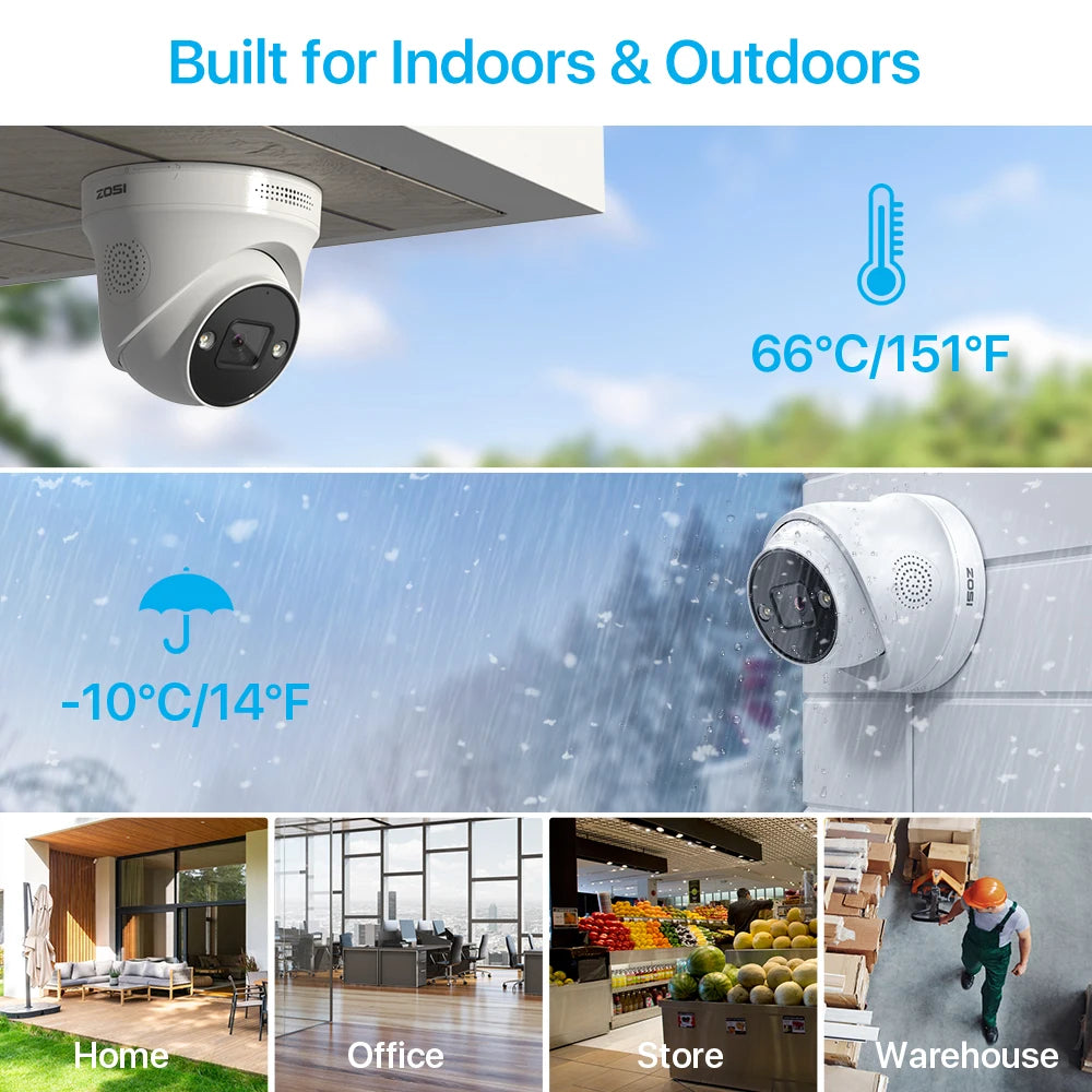 ZOSI 8MP 5MP PoE Dome Camera Set Outdoor/Indoor AI Human Car Detection 2-Way Audio Color Night Vision Surveillance IP Camera Kit