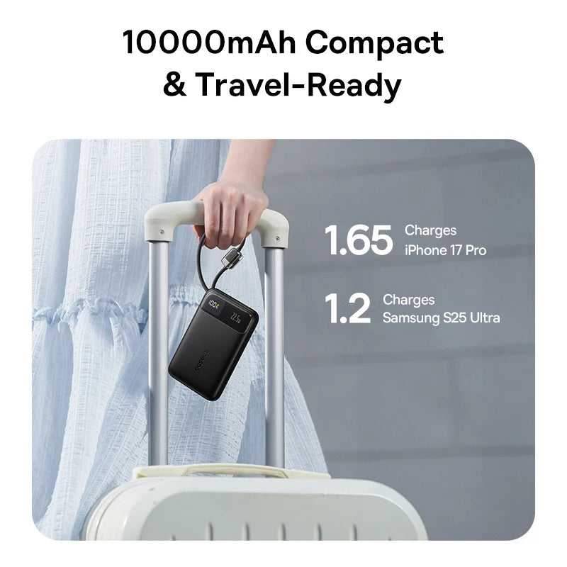 Portable Charger 10000mAh 22.5W Fast Charging Power Bank with Built-in Cables Tidesmit