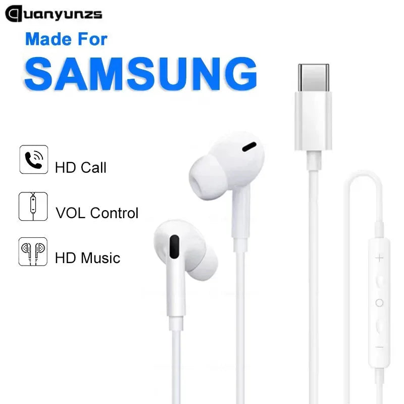 Wired Headphones For Samsung Galaxy S24 S23 S21 S22 S20 Plus Type USB C 3.5mm Jack Earphones A54 A34 A53 Note 20 10 Accessories Tidesmit