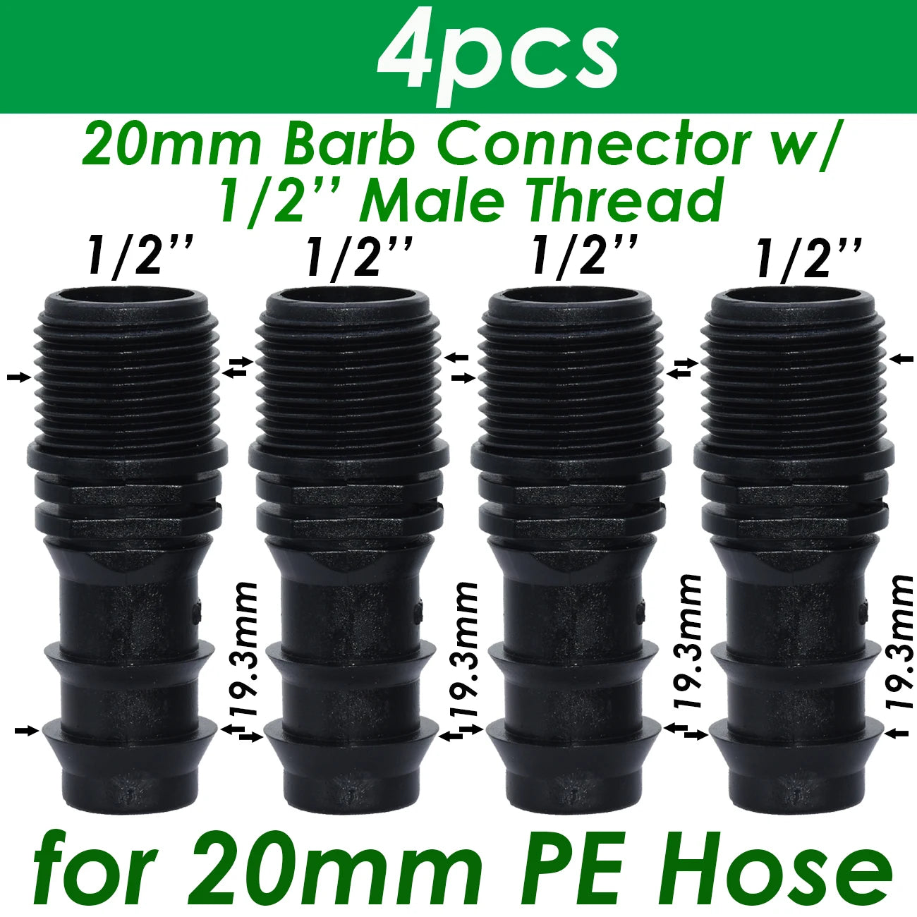 1/2" 3/4" Male Female Thread Connector To Barb 16mm 20mm 25mm PE Hose Adapter Tee Elbow Garden Irrigation Drip Watering System