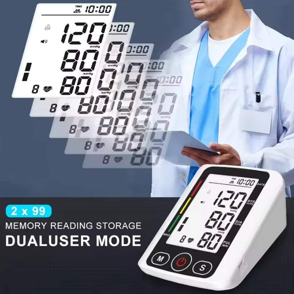 Automatic Digital Arm Blood Pressure Monitor Sphygmomanometer Tonometer Tensiometer Heart Rate Pulse Meter BP Monitor Healthy