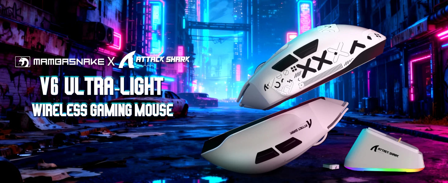 ATTACK SHARK V6 65g Wireless Gaming Mouse RGB Magnetic Charging Dock Wireless/Wired Mouse 1K Polling PAW3311 Office Gamer Mice
