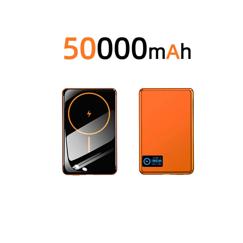 Magnetic Fast Charging Power Bank - High Capacity Travel Battery Pack Orange 50000mAh Tidesmit