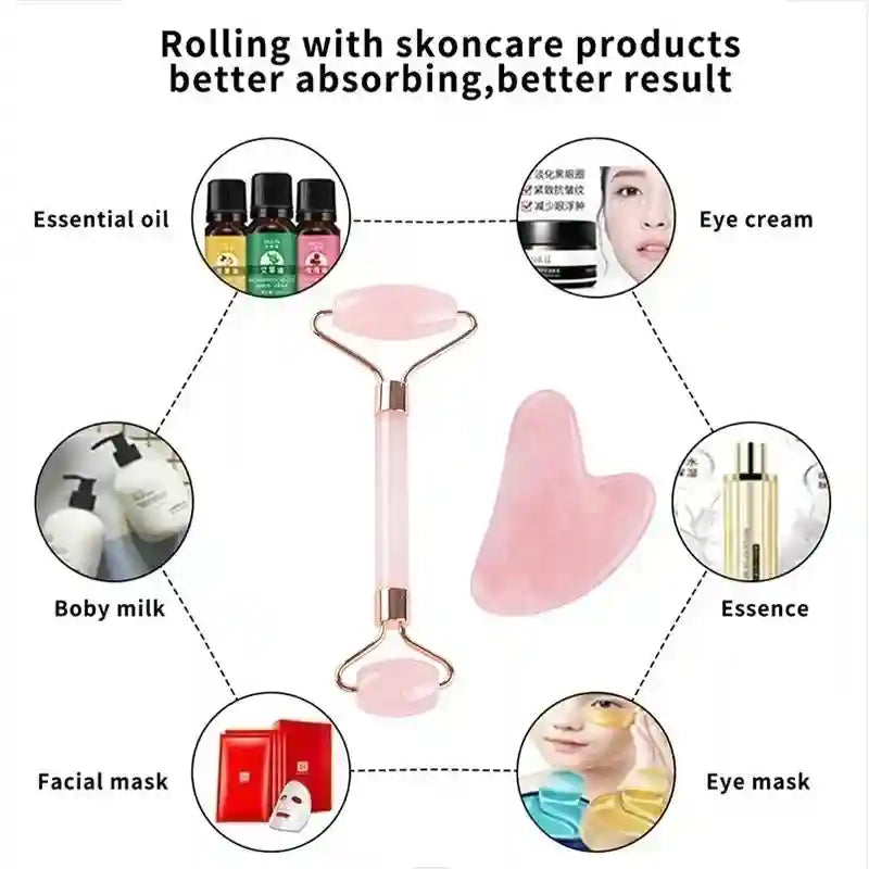 Gua Sha Facial Massage Tool Set | Premium Pink Quartz | Tidesmit Eye Massage Instrument Tidesmit