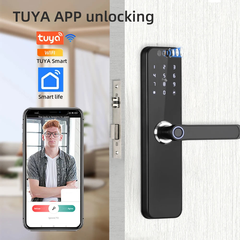 CDOK K12 Tuya WiFi smart door lock, remote unlocking, with cat-eye camera and face unlocking