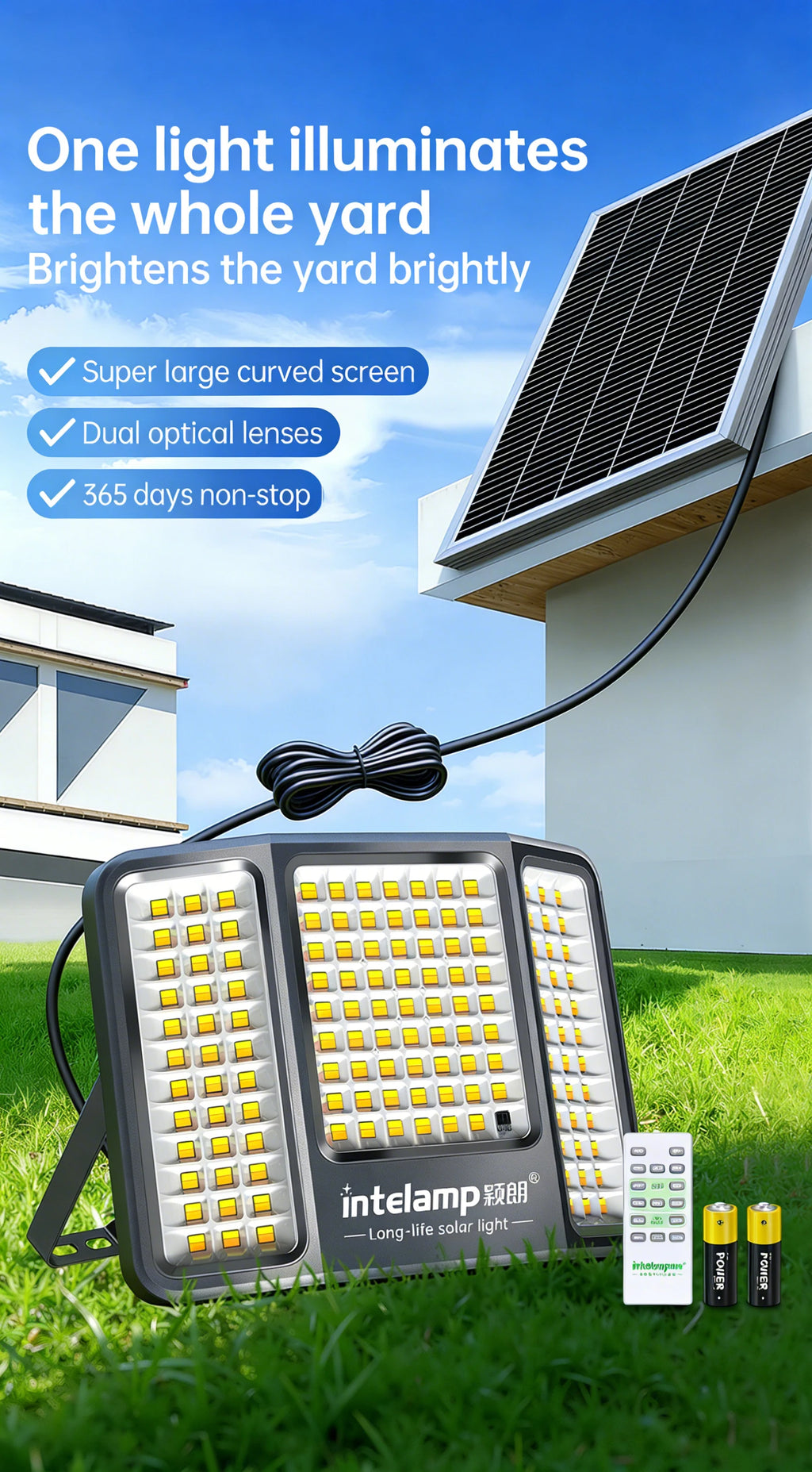 intelamp Powerful 20000mah Solar Lights Outdoor 3 Colors Modes With Super Large Solar Panel For Garden Yard Path Garage