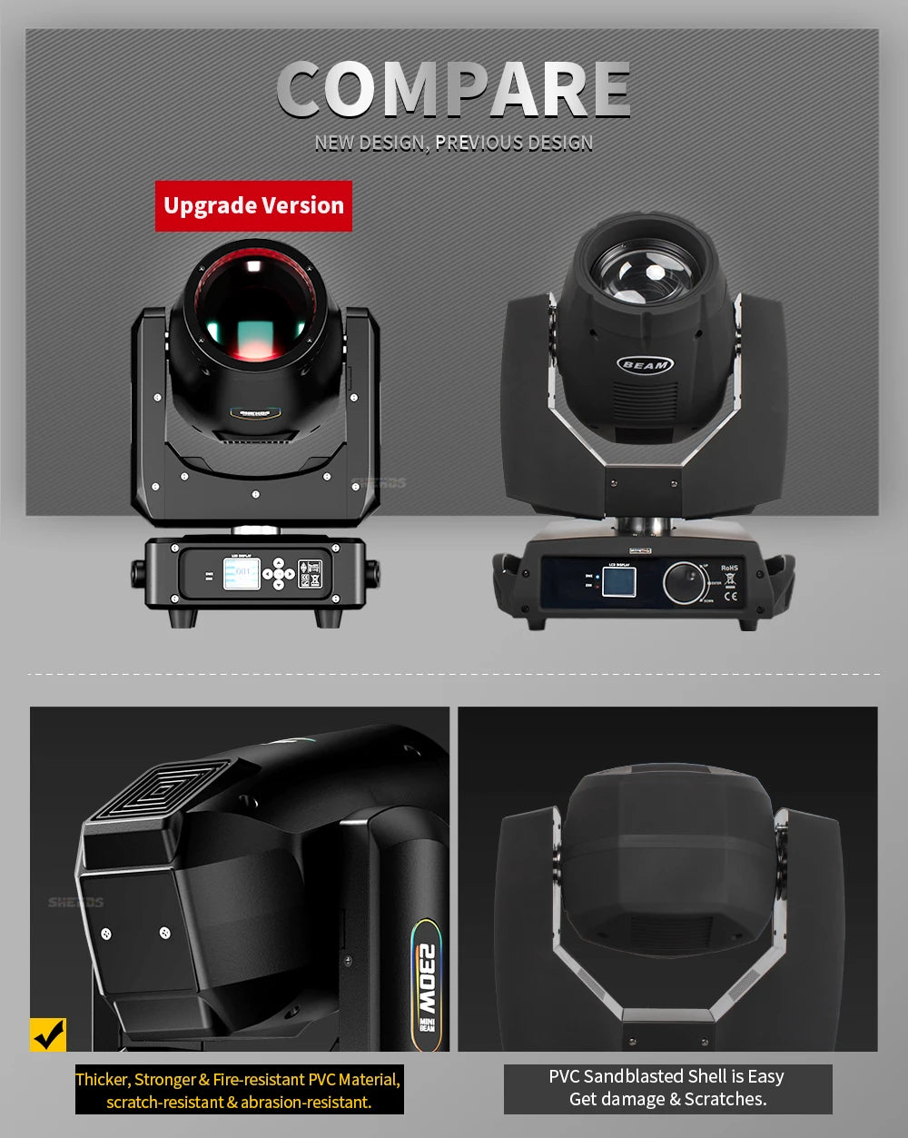 New Arrival SHEHDS 2PCS MINI 230W 7R Beam Bulb Moving Head Lighting Rainbow for Wedding Nightclub Theater Disco Performance