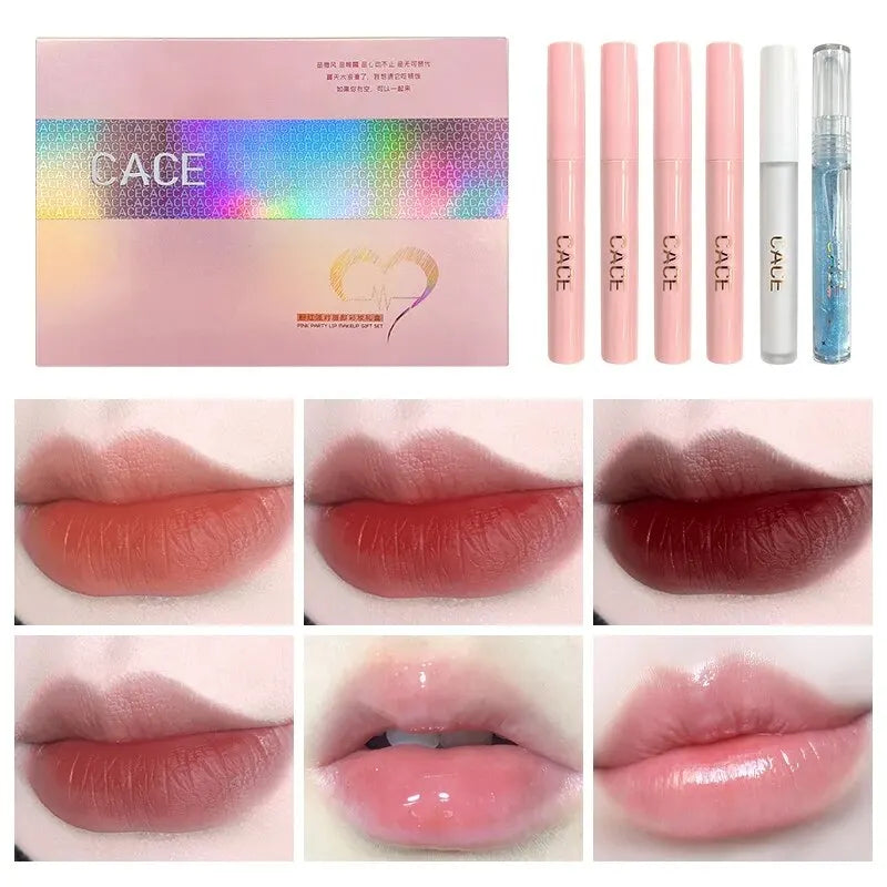 Tidesmit CACE matte liquid lipstick set with lip plumper and gloss in vibrant shades detail view