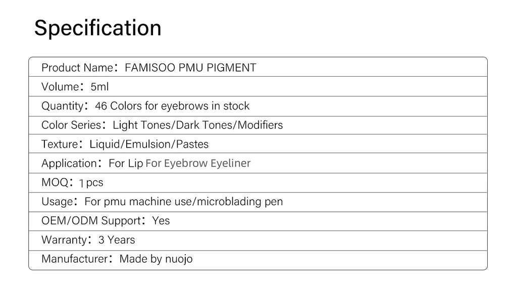 Eyebrow Tattoo Ink - Professional 5ml Microblading Pigment for PMU Machines Permanent Makeup Machines Tidesmit