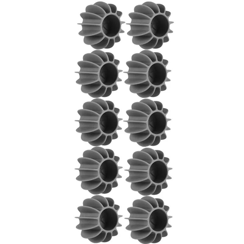 Set of 10 reusable grey silicone laundry balls for removing pet hair and cat fur in the washing machine.