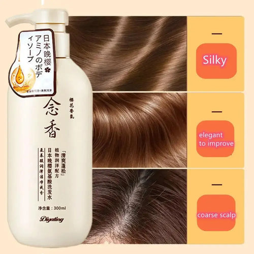 Japanese Evening Amino Acid Shampoo 300ml bottle, sustainable alternative to plastic-free shampoo bars for silky hair.
