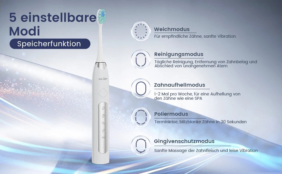 SEJOY Sonic Electric Toothbrush for Adults with 10 Brush Heads, Sonic Electric Tooth brush with 38000 VPM Deep Clean 15 Modes, Rechargeable