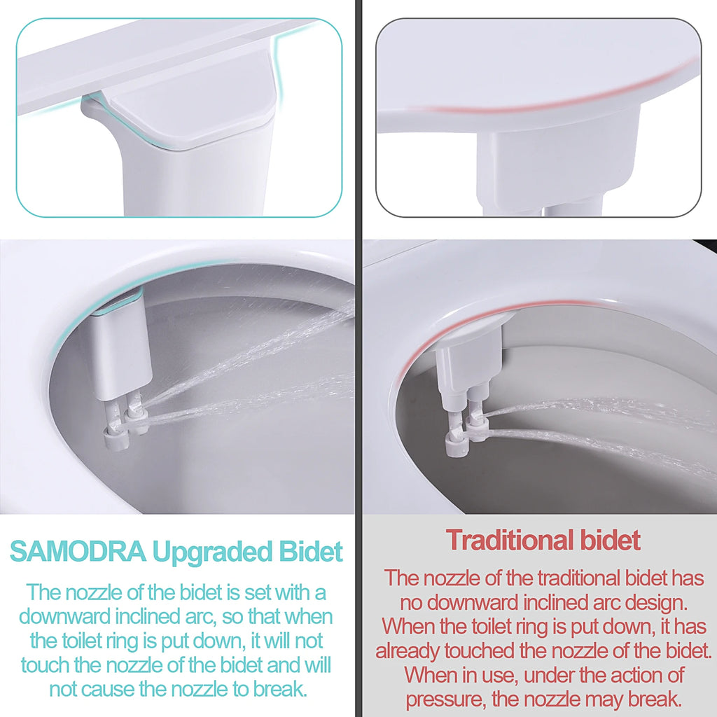 Samodra Bidet Toilet Seat Attachment Ultra-thin Non-electric Dual Nozzles Frontal & Rear Wash For Bathroom Toilet Bidet Sprayer
