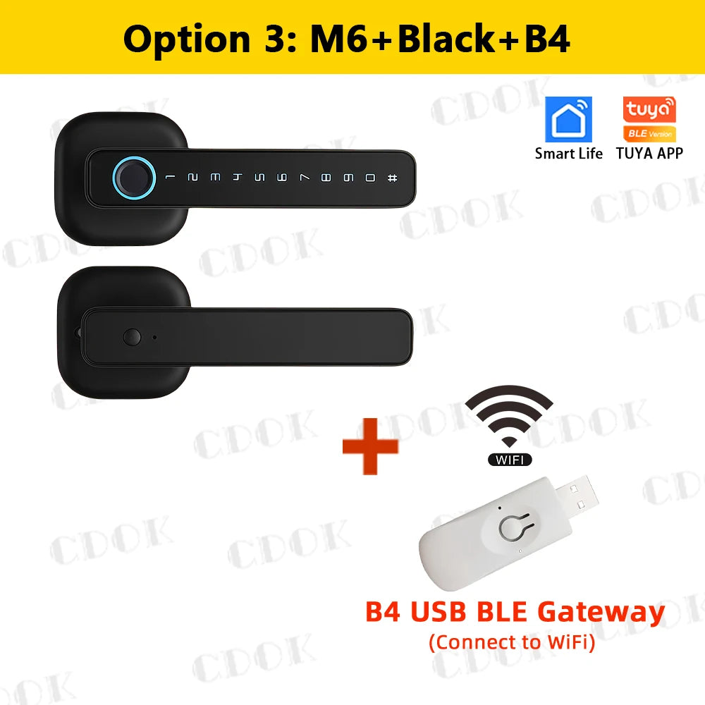 Fingerprint Door Lock: Tuya Bluetooth Smart Entry - M6 Series 3790-M6-Black-B4 Tidesmit