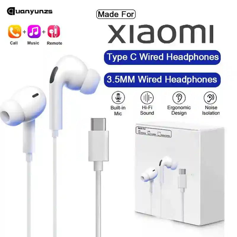 USB C Wired Headphones with Mic - Noise Canceling Stereo Earbuds Tidesmit