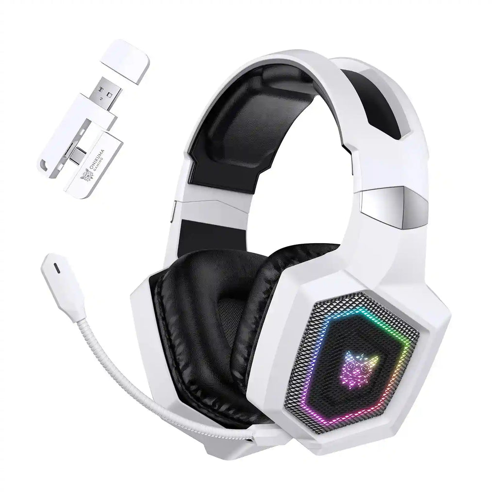 Wireless Gaming Headset with Mic - Noise Cancelling Over-Ear White Tidesmit