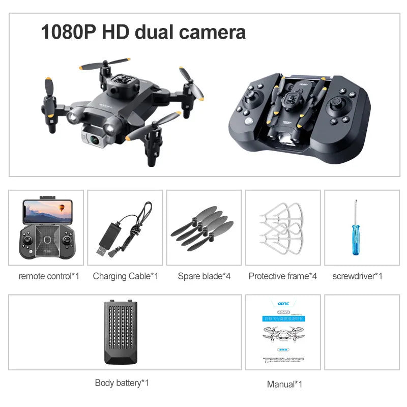 Mini 4K Camera Drone - Foldable WiFi Quadcopter with Obstacle Avoidance Black-1080P - 1B Tidesmit
