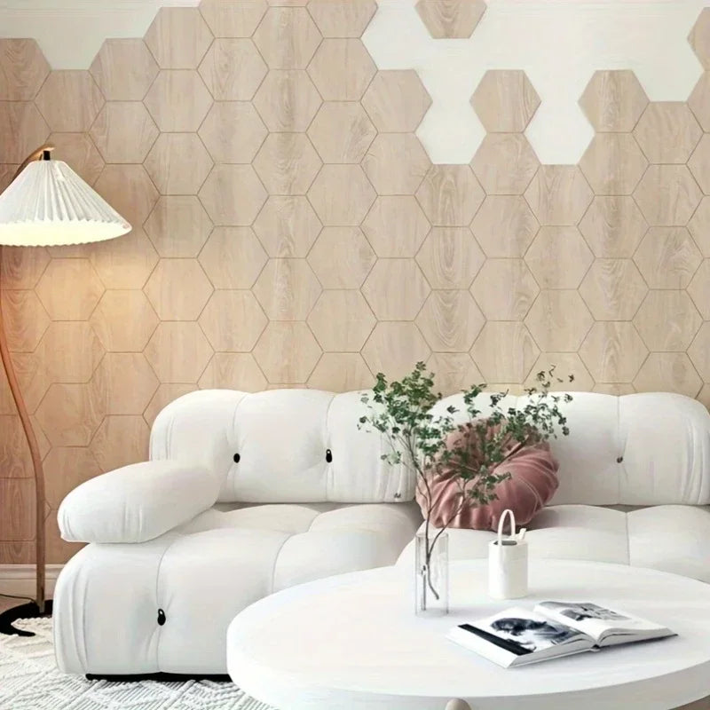 Hexagon Wood Grain Peel and Stick Floor Tiles Self Adhesive Waterproof Vinyl Wall Tile for Kitchen Bathroom Living Room Bedroom