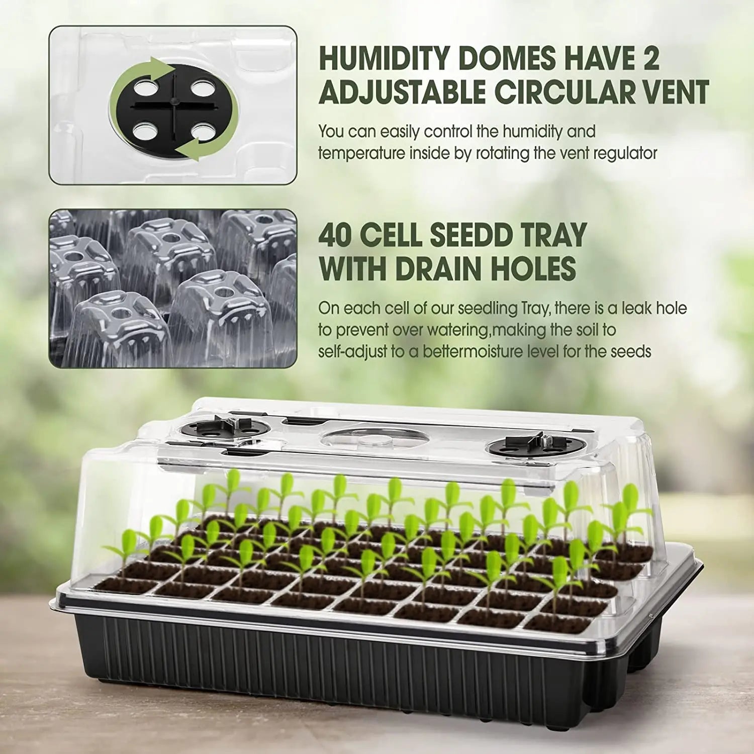 1 Set, Seed Starter Trays With 2 Long Strip Grow Lights, 40 Cells Seed Starter Kit With Humidity Dome For Home Gardene