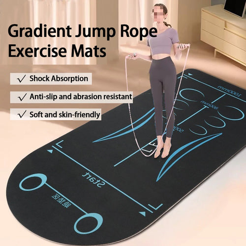 Shock-absorbing smart yoga mat for jumping rope and home fitness, showing full product view with exercise markings.