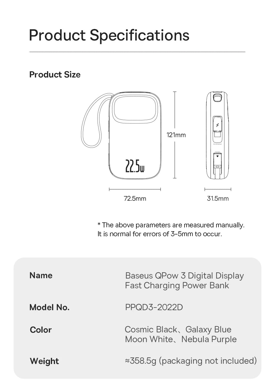 Tidesmit 20000mAh Portable Charger with Built-In PD Fast Charging Cables Tidesmit