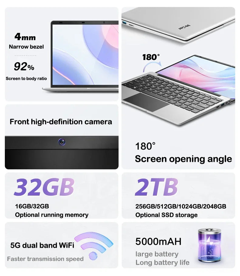 Intel I7-8650U 14.1 Inch Slim Laptop 120Hz FHD IPS Display 32GB RAM 2TB SSD Backlit Portable Notebook