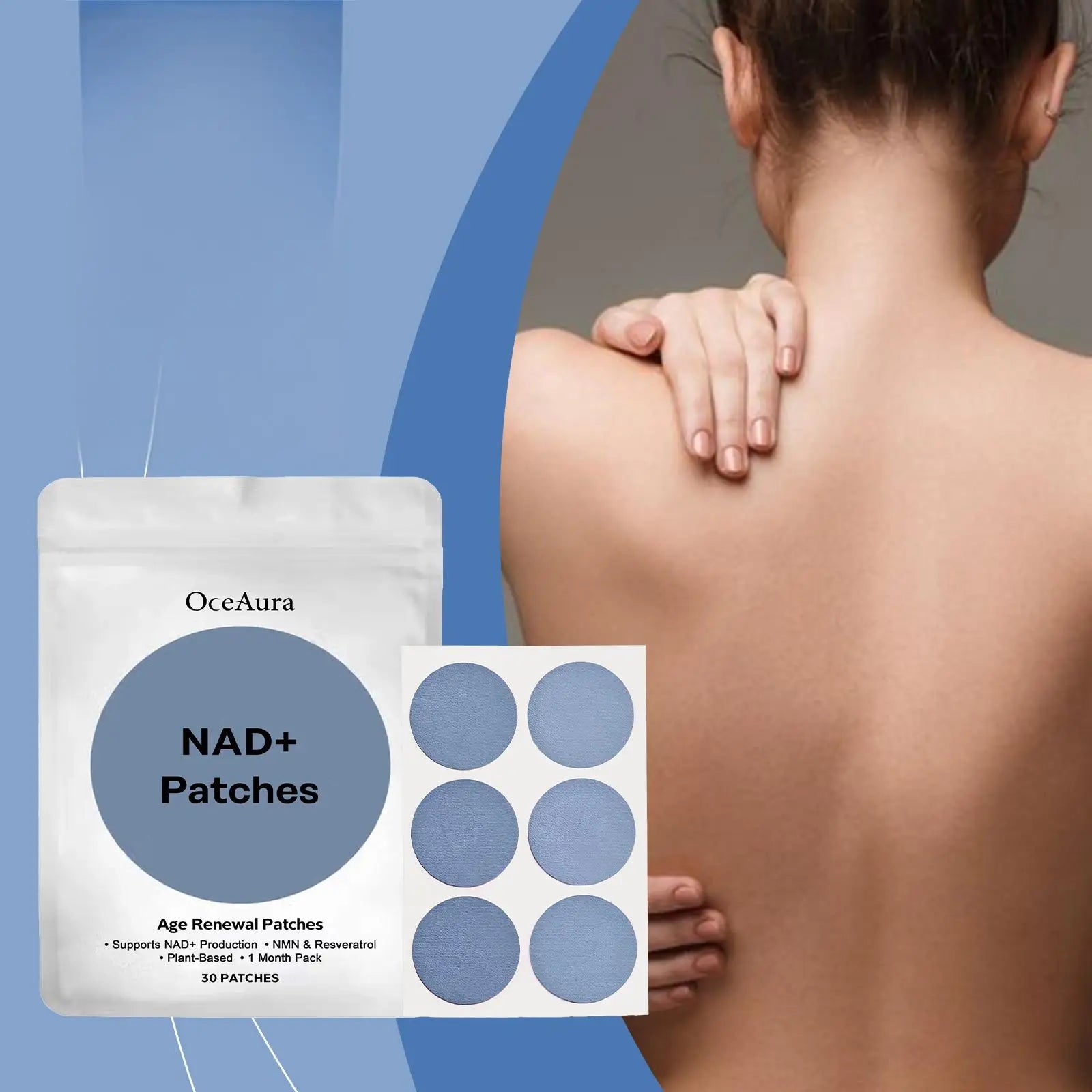 OceAura NAD+ Energy Boost Patches Enhance Focus & Cell Regeneration Immune Support Supplement for Vitality Rejuvenation Patches